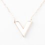 Necklace rose gold stainless steel with a pearl colored V...