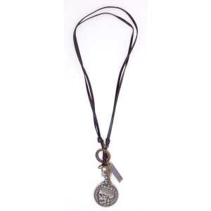 Real leather necklace with skull medal