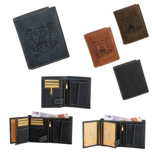 Mens wallet in portrait format made of genuine leather with a horseshoe Lucky 7 motif from the Tillberg brand