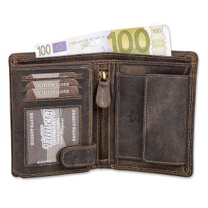 Wallet made from real leather with horseshoe-lucky 7 motif, tan