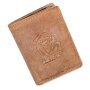 Real leather wallet with bull motiv in notebook format, tan