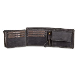 Real leather wallet with dolphin motive in a landscape format Black