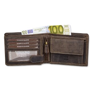 Real leather wallet with dolphin motive in a landscape format Brown
