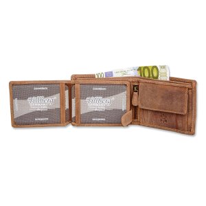 Real leather wallet with dolphin motive in a landscape format Tan