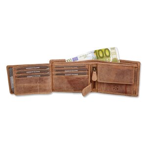 Real leather wallet with dolphin motive in a landscape format Tan
