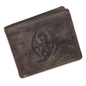 Real leather wallet with dragon motif