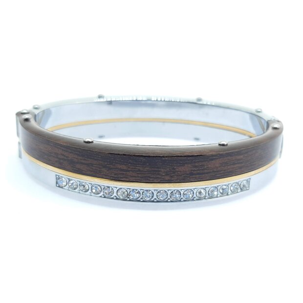 Stainless steel bracelet for ladies by Tillberg Design, mahogany look, rhinestones, with golden highlight