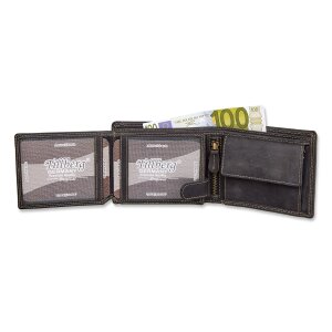Real leather wallet with horseshoe-lucky 7-motif, black