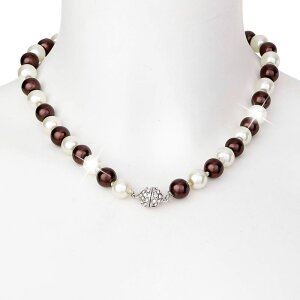 Perlenkette f&uuml;r Damen von Venture, Perlendurchmesser 1cm , strassbesetzer Magnetverschluss, braun, ivory