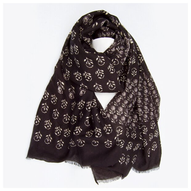 fine scarf, floral print, black