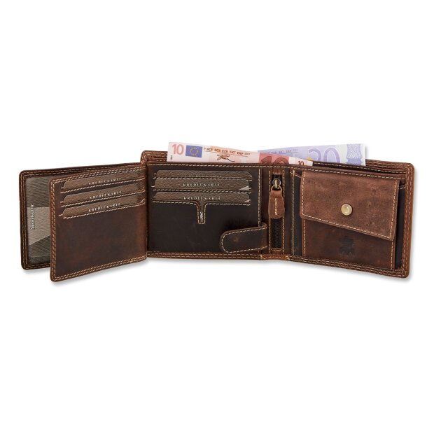High quality wallet made from real leather with cowboy motif dark brown