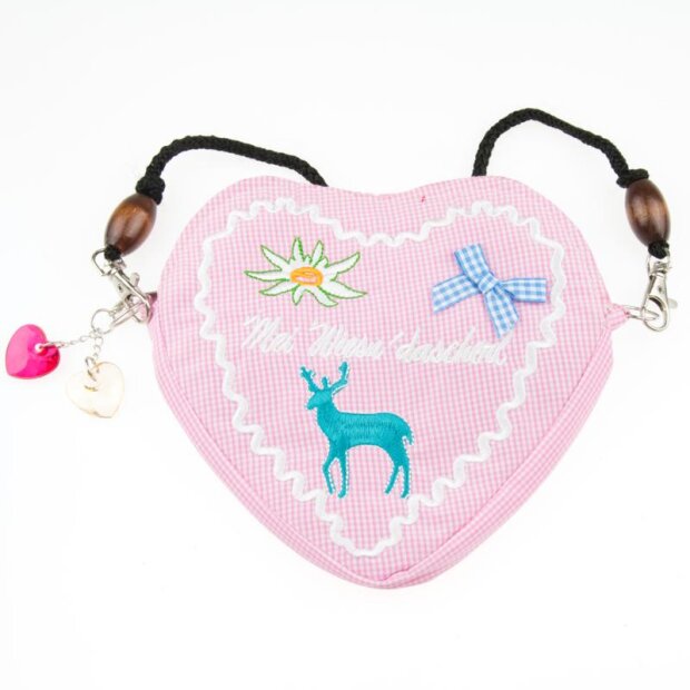 Edelweiss traditional bag, black, heart shape, deer