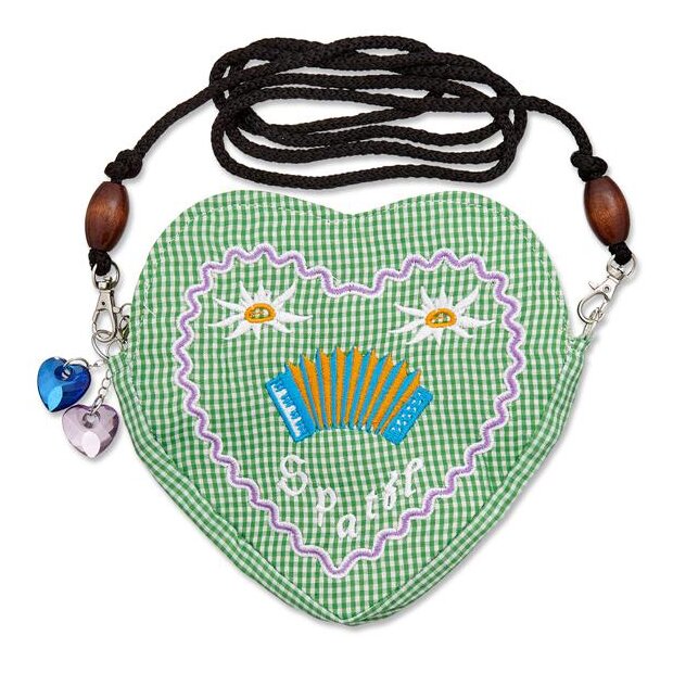 Edelweiss traditional costume bag, heart shape, sparrow, accordion