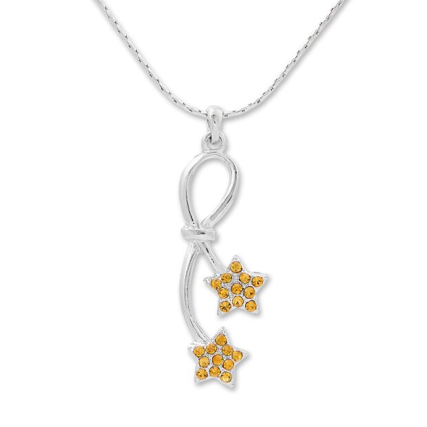 Womens necklace from Tillberg with Swarovski stones, star, bow, topaz, rhodium-plated