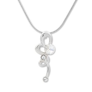 Ladies necklace with a curved pendant, with Swarovski stones, silver-plated, crystal 029-07-39