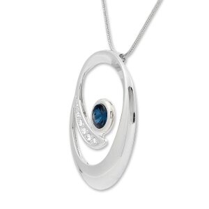 Ladies necklace, Tillberg, pendant with Swarovski stones, striking, silver-plated, light blue 029-10-39