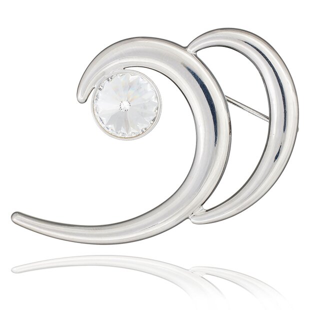 Lapel pin / brooch in a curved shape by Tillberg, with Swarovski stone, silverplated, Crysta 008-01-14