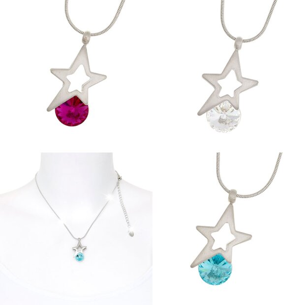 Damenkette von Tillberg mit Stern und Swarovski Stein, matt,versilbert,rhodiniert, Sapphire 029-06-25