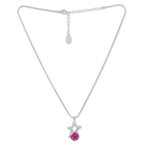 Womens necklace by Tillberg with star and Swarovski stone, matt, silver-plated, rhodium-plated, fuchsia 029-06-19
