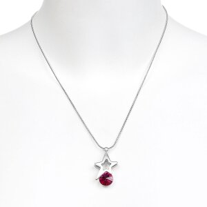 Womens necklace by Tillberg with star and Swarovski stone, matt, silver-plated, rhodium-plated, fuchsia 029-06-19