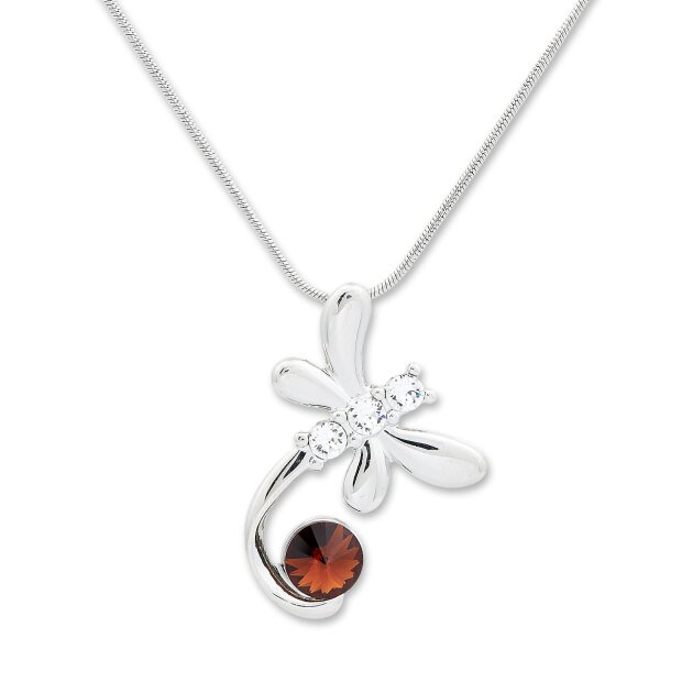 Tillberg necklace with large dragonfly and Swarovski stones, playful, Crystal / Smoked Topaz 029-06-09