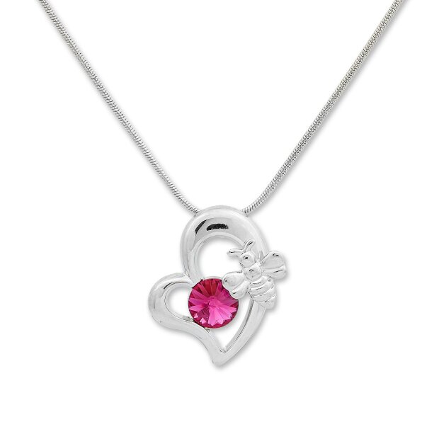 Tillberg chain with heart pendant, Swarovski stone and bee, magenta 029-06-18