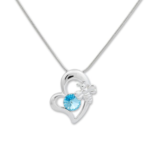 Tillberg chain with heart pendant, Swarovski stone and bee, aquamarine 029-06-13