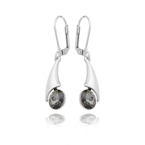 Beautiful earrings with Swarovski stone, clip clasp, silver-plated, anthracite gray 032-01-31