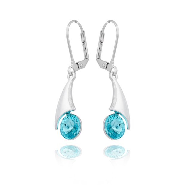 Beautiful earrings with Swarovski stone, clip clasp, silver-plated, turquoise 032-01-30