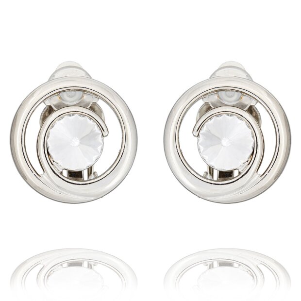 Clip-on earrings in a curved shape, Tillberg, with Swarovski stone, crystal 032-02-43