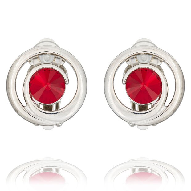 Ear clips in a curved shape, Tillberg, with Swarovski stone, rhodium-plated, Siam 032-02-45