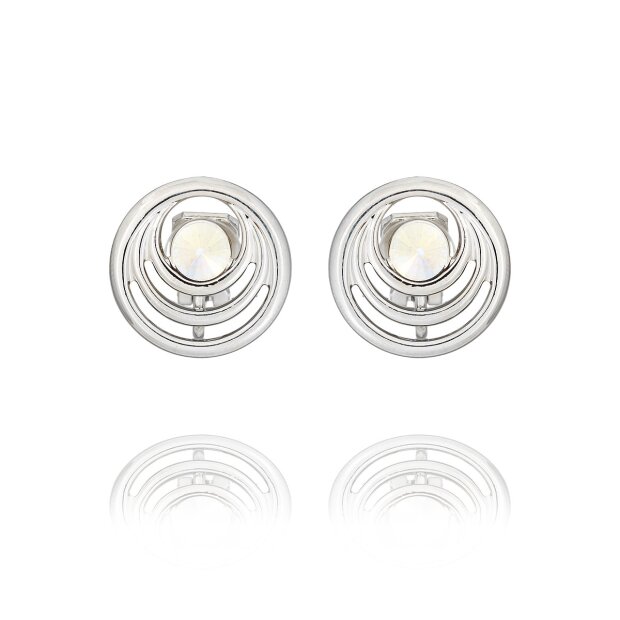 Elegant round ear clips with Swarovski stone, AB Crystal 032-09-24
