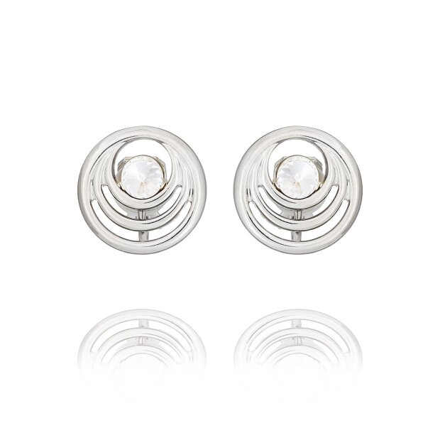 Elegant round ear clips with Swarovski stone, Crystal 032-09-28