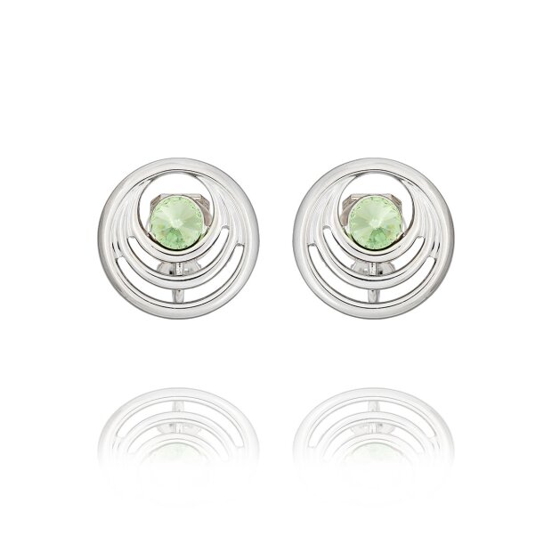 Elegant round ear clips with Swarovski stone, Peridot 032-09-25