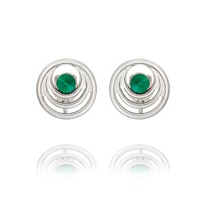 Elegant round ear clips with Swarovski stone, Emerald 032-09-29