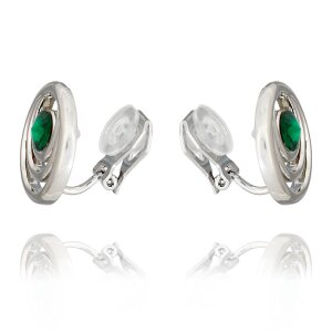 Elegante Ohrclips in runder Form mit Swarovski Stein,  Emerald 032-09-29