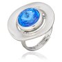 Runder Ring mit gro&aacute;em Swarovski Stein, verstellbar,versilbert,rhodiniert, Sapphire 008-02-17