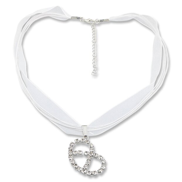 Edelweiss traditional costume chain, white, necklace, pretzel with rhinestones 027-06-07