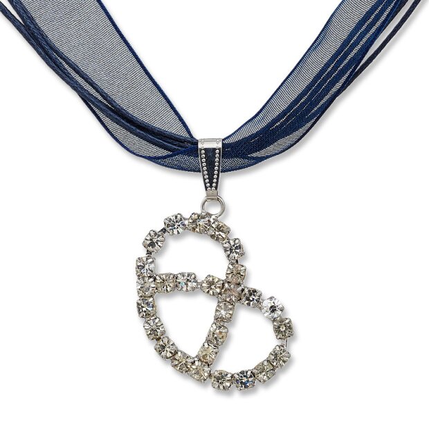 Edelweiss traditional costume chain, dark blue, pretzel, rhinestones, necklace 027-06-03