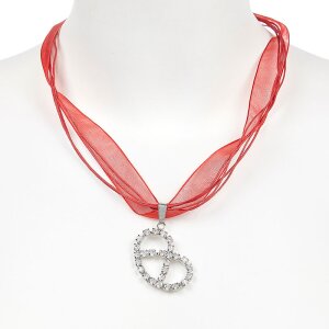 Edelweiss traditional costume chain, red, necklace, pretzel with rhinestones 027-06-10