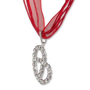 Edelweiss traditional costume chain, red, necklace, pretzel with rhinestones 027-06-10