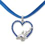 Edelweiss costume necklace, dark blue, leather strap, heart with deer pendant with rhinestones 027-06-14