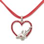 Edelweiss traditional costume chain, red, leather cord, heart with deer - pendant with rhinestones S-17589-003 027-06-15