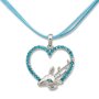 Edelweiss traditional costume necklace, light blue, leather strap, heart with deer pendant with rhinestones 027-06-20