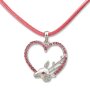 Edelweiss traditional costume necklace, pink, leather cord, heart with deer - pendant with rhinestones 027-06-18