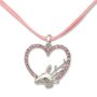 Edelweiss traditional costume necklace, light pink, leather strap, heart with deer - pendant with rhinestones S-0183 027-06-13