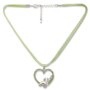 Edelweiss costume necklace, apple green, leather strap, heart with deer - pendant with rhinestones S-0184 027-06-19