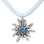 Edelweiss traditional costume necklace, light blue, satin cord, pendant with rhinestones 027-07-03