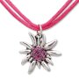 Edelweiss costume necklace, fuchsia, cord made of satin with pendant with rhinestones 027-07-04