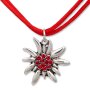 Edelweiss traditional costume necklace, red, cord made of satin with pendant with rhinestones S-0182